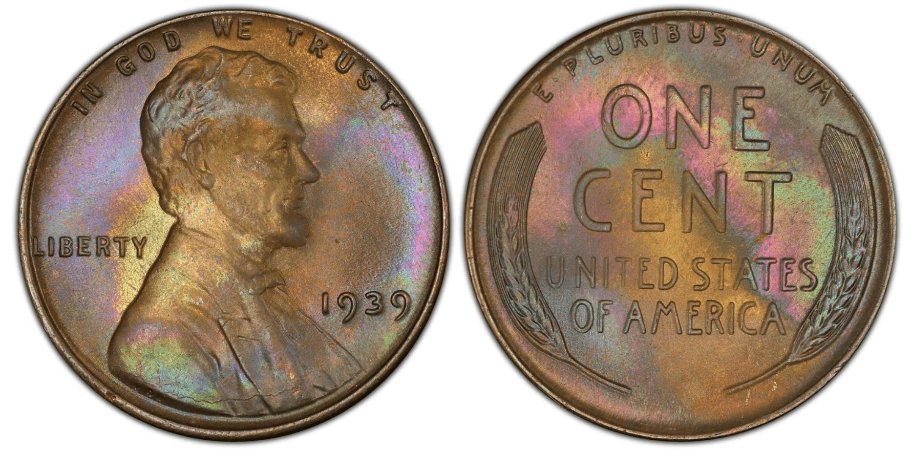 1939-D wheat penny repunched mint mark RPM-001 close-up showing primary D mint mark and secondary D impression shifted to the north